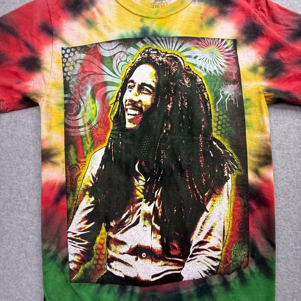 Zion Rootswear Bob Marley Tee Mens Small Rasta Tie Dye Graphic Reggae Excellent